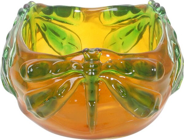 Damselfly Statue Bowl Yellow and Green Coloring Decorative Art